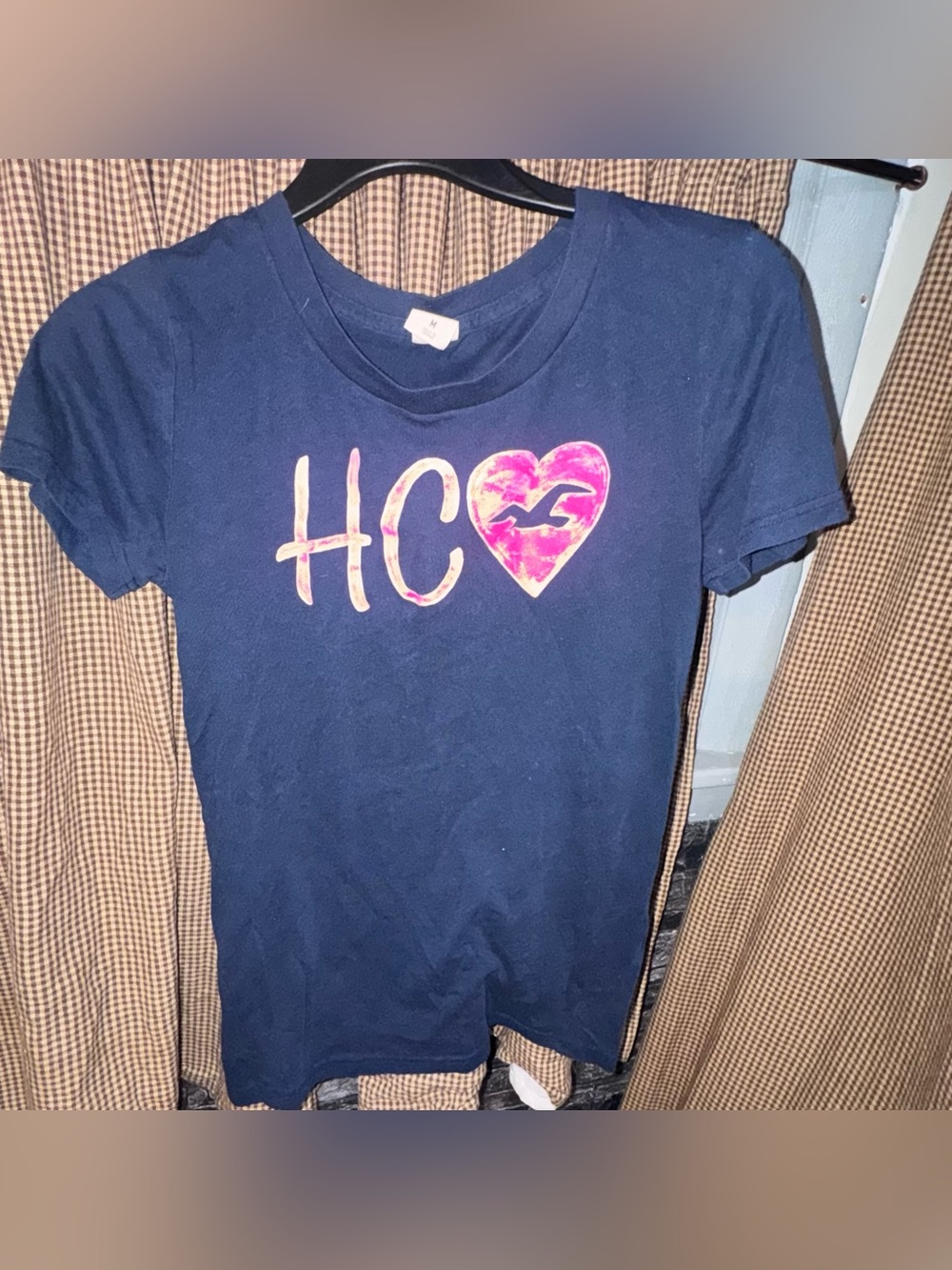 Hollister Navy Tee with Pink Tie-Dye Heart Graphic - Kids